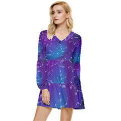 Realistic-night-sky-poster-with-constellations Tiered Long Sleeve Mini Dress by Salman4z