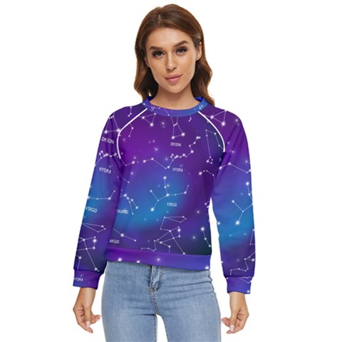 Realistic-night-sky-poster-with-constellations Women s Long Sleeve Raglan Tee by Salman4z