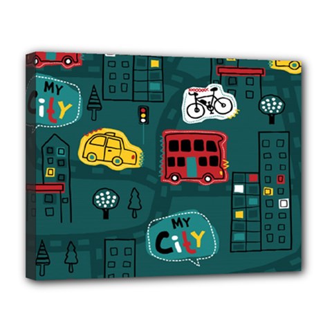 Seamless-pattern-hand-drawn-with-vehicles-buildings-road Canvas 14  X 11  (stretched) by Salman4z