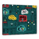 Seamless-pattern-hand-drawn-with-vehicles-buildings-road Canvas 24  x 20  (Stretched) View1