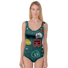 Seamless-pattern-hand-drawn-with-vehicles-buildings-road Princess Tank Leotard  by Salman4z