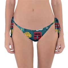 Seamless-pattern-hand-drawn-with-vehicles-buildings-road Reversible Bikini Bottoms