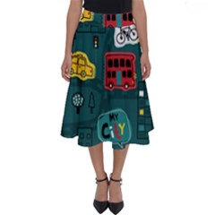 Seamless-pattern-hand-drawn-with-vehicles-buildings-road Perfect Length Midi Skirt by Salman4z