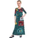 Seamless-pattern-hand-drawn-with-vehicles-buildings-road Kids  Quarter Sleeve Maxi Dress View1