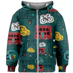 Seamless-pattern-hand-drawn-with-vehicles-buildings-road Kids  Zipper Hoodie Without Drawstring