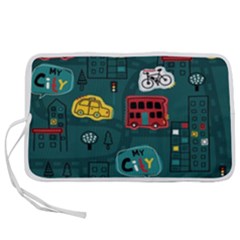 Seamless-pattern-hand-drawn-with-vehicles-buildings-road Pen Storage Case (s) by Salman4z