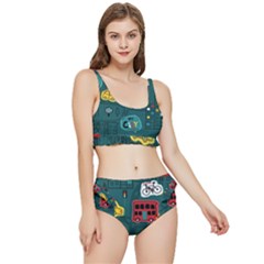 Seamless-pattern-hand-drawn-with-vehicles-buildings-road Frilly Bikini Set by Salman4z