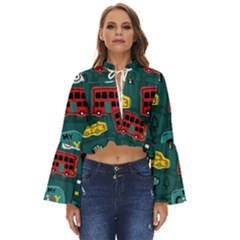 Seamless-pattern-hand-drawn-with-vehicles-buildings-road Boho Long Bell Sleeve Top