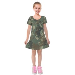 Camouflage-splatters-background Kids  Short Sleeve Velvet Dress