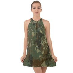 Camouflage-splatters-background Halter Tie Back Chiffon Dress by Salman4z