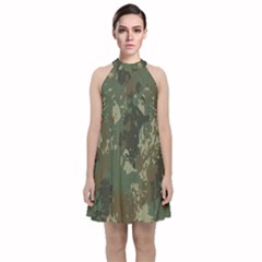 Camouflage-splatters-background Velvet Halter Neckline Dress 