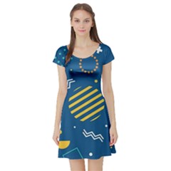 Flat-design-geometric-shapes-background Short Sleeve Skater Dress by Salman4z