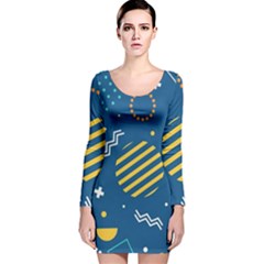 Flat-design-geometric-shapes-background Long Sleeve Velvet Bodycon Dress