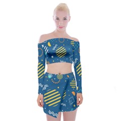 Flat-design-geometric-shapes-background Off Shoulder Top With Mini Skirt Set by Salman4z