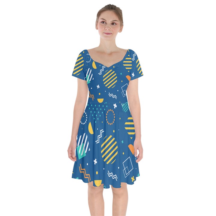 Flat-design-geometric-shapes-background Short Sleeve Bardot Dress