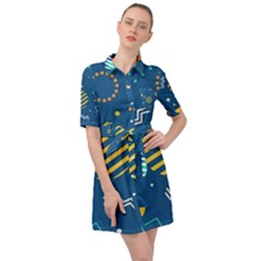 Flat-design-geometric-shapes-background Belted Shirt Dress by Salman4z