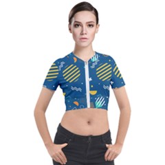 Flat-design-geometric-shapes-background Short Sleeve Cropped Jacket by Salman4z