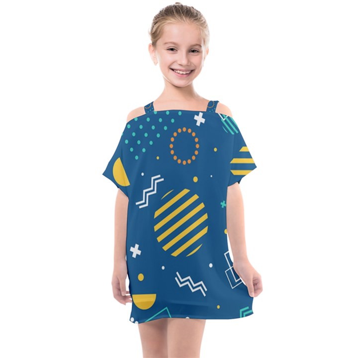 Flat-design-geometric-shapes-background Kids  One Piece Chiffon Dress