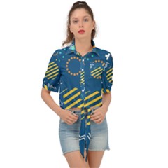 Flat-design-geometric-shapes-background Tie Front Shirt  by Salman4z