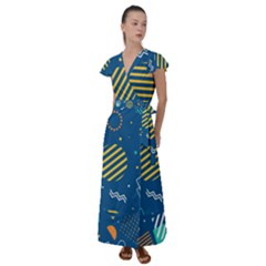 Flat-design-geometric-shapes-background Flutter Sleeve Maxi Dress by Salman4z