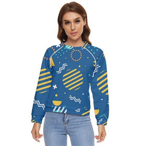 Flat-design-geometric-shapes-background Women s Long Sleeve Raglan Tee by Salman4z