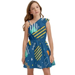 Flat-design-geometric-shapes-background Kids  One Shoulder Party Dress by Salman4z