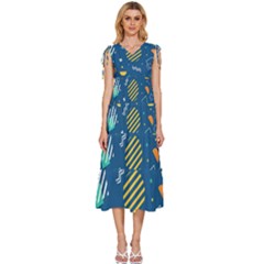 Flat-design-geometric-shapes-background V-neck Drawstring Shoulder Sleeveless Maxi Dress by Salman4z