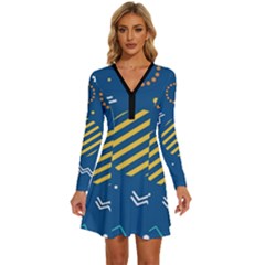 Flat-design-geometric-shapes-background Long Sleeve Deep V Mini Dress  by Salman4z