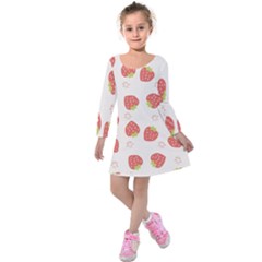 Strawberries-pattern-design Kids  Long Sleeve Velvet Dress