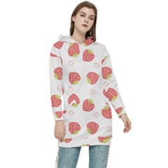 Strawberries-pattern-design Women s Long Oversized Pullover Hoodie