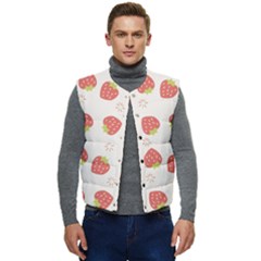 Strawberries-pattern-design Men s Short Button Up Puffer Vest	