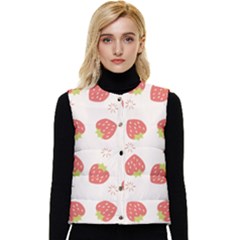 Strawberries-pattern-design Women s Short Button Up Puffer Vest