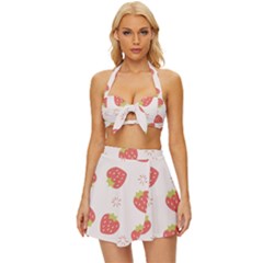 Strawberries-pattern-design Vintage Style Bikini Top And Skirt Set  by Salman4z