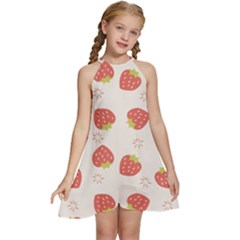 Strawberries-pattern-design Kids  Halter Collar Waist Tie Chiffon Dress by Salman4z