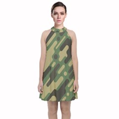 Camouflage-pattern-background Velvet Halter Neckline Dress 