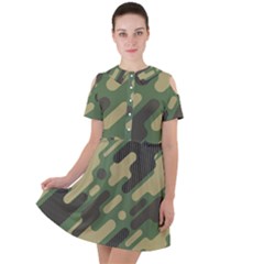 Camouflage-pattern-background Short Sleeve Shoulder Cut Out Dress  by Salman4z