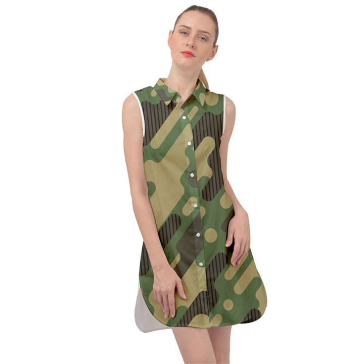 Camouflage-pattern-background Sleeveless Shirt Dress