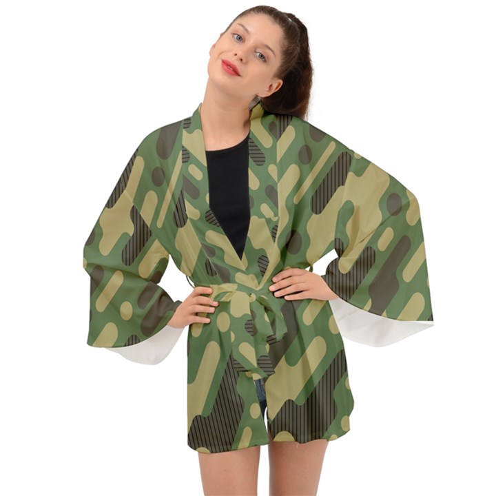 Camouflage-pattern-background Long Sleeve Kimono