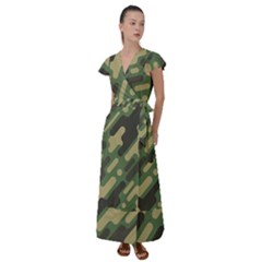 Camouflage-pattern-background Flutter Sleeve Maxi Dress by Salman4z