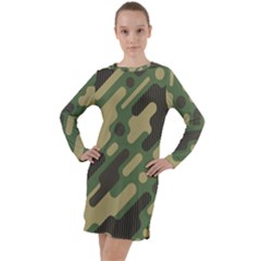 Camouflage-pattern-background Long Sleeve Hoodie Dress