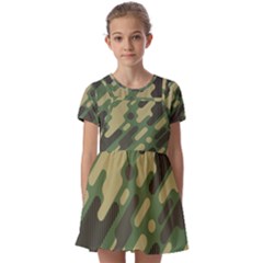 Camouflage-pattern-background Kids  Short Sleeve Pinafore Style Dress by Salman4z