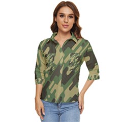 Camouflage-pattern-background Women s Quarter Sleeve Pocket Shirt