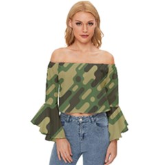 Camouflage-pattern-background Off Shoulder Flutter Bell Sleeve Top