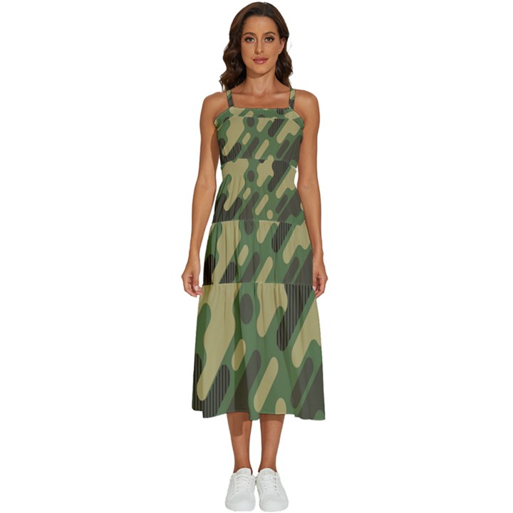 Camouflage-pattern-background Sleeveless Shoulder Straps Boho Dress