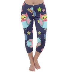 Owl-stars-pattern-background Capri Winter Leggings 