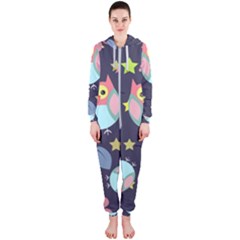 Owl-stars-pattern-background Hooded Jumpsuit (ladies)