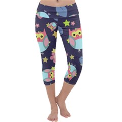 Owl-stars-pattern-background Capri Yoga Leggings