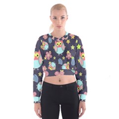 Owl-stars-pattern-background Cropped Sweatshirt