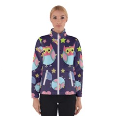 Owl-stars-pattern-background Women s Bomber Jacket