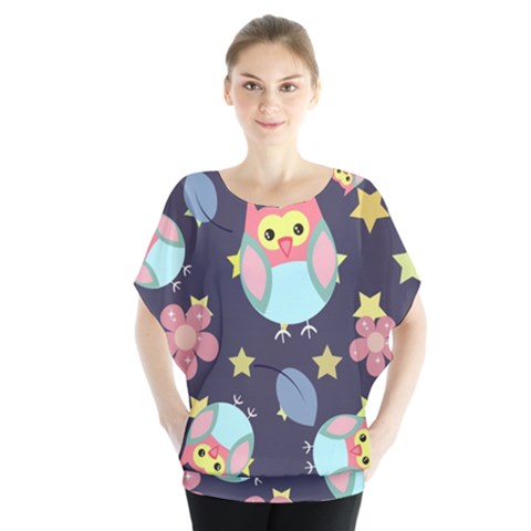 Owl-stars-pattern-background Batwing Chiffon Blouse by Salman4z